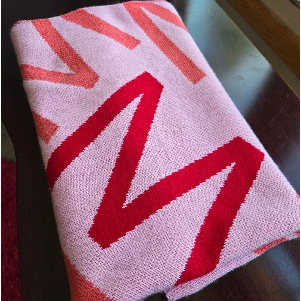 🩷🧡BaubleBar Custom Monogram Knit Blanket - Letter M or W Pink/Red/Orange